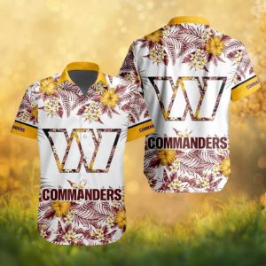 Washington Commanders White & Gold Hibiscus Floral Hawaiian Shirt