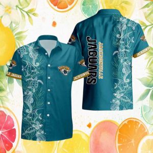 Jacksonville Jaguars Sea Turtle and Seahorse Nautical Hawaiian Shirt Jacksonville Jaguars Sea Turtle and Seahorse Nautical Hawaiian Shirt