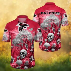 Atlanta Falcons NFL Gothic Skull & Autumn Roses Hawaiian Shirt Atlanta Falcons NFL Gothic Skull & Autumn Roses Hawaiian Shirt