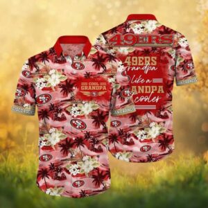 49ers “Cool Grandpa” Tropical Floral Red Holiday Hawaiian Shirt