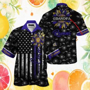 Baltimore Ravens NFL Custom Grandpa Sunflower American Flag Hawaiian Shirt Baltimore Ravens NFL Custom Grandpa Sunflower American Flag Hawaiian Shirt