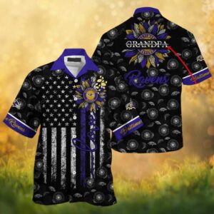 Baltimore Ravens NFL Custom Grandpa Sunflower American Flag Hawaiian Shirt