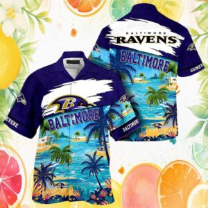 Baltimore Ravens NFL Custom Name Tropical Island Paradise Hawaiian Shirt Baltimore Ravens NFL Custom Name Tropical Island Paradise Hawaiian Shirt