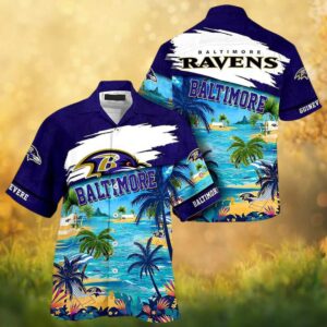 Baltimore Ravens NFL Custom Name Tropical Island Paradise Hawaiian Shirt