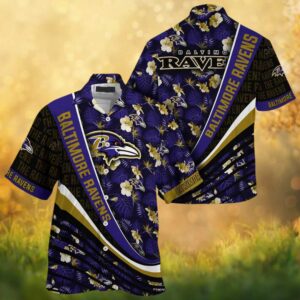 Baltimore Ravens NFL Diagonal Stripe Tropical Floral Pattern Hawaiian Shirt