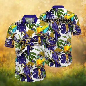 Baltimore Ravens NFL Tropical Macaw Parrot Jungle Leaf Hawaiian Shirt