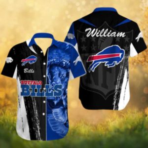 Buffalo Bills Custom Name Black & Blue Buffalo Portrait Hawaiian Shirt