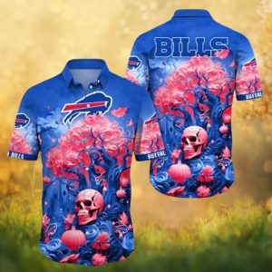 Buffalo Bills NFL Blue Gothic Skull & Tree Design Hawaiian Shirt Buffalo Bills NFL Blue Gothic Skull & Tree Design Hawaiian Shirt