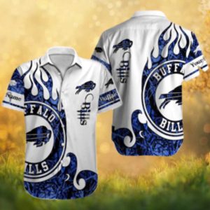Buffalo Bills Personalized White Blue Flame Pattern Hawaiian Shirt
