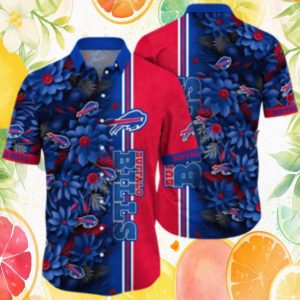 Buffalo Bills Royal Blue & Red Floral Stripe Hawaiian Shirt NFL Summer Wear Buffalo Bills Royal Blue & Red Floral Stripe Hawaiian Shirt NFL Summer Wear