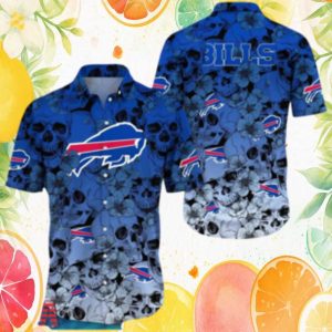 Buffalo Bills Skull & Blossom Hawaiian Shirt Royal Blue Buffalo Bills Skull & Blossom Hawaiian Shirt Royal Blue