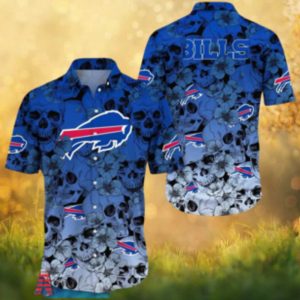 Buffalo Bills Skull & Blossom Hawaiian Shirt Royal Blue