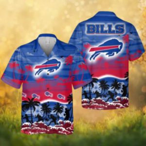 Buffalo Bills Sunset Beach Hawaiian Shirt Tropical Player Silhouette Hawaiian Shirt