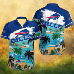 Buffalo Bills Tropical Beach Island Scenery Royal Blue Hawaiian Shirt