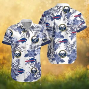 Buffalo Bills White & Navy Tropical Palm Leaf NFL Hawaiian Shirt
