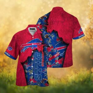 Buffalo Bills Ripped Stone Red & Blue Tropical NFL Hawaiian Shirt