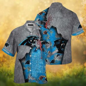 Carolina Panthers NFL Stone Texture & Blue Tropical Hawaiian Shirt