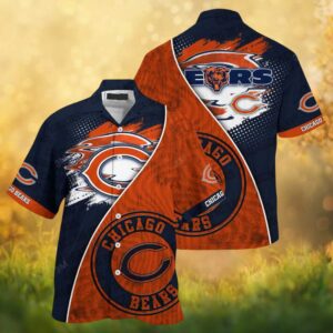 Chicago Bears Abstract Paint Splatter Wood Grain Hawaiian Shirt Chicago Bears Abstract Paint Splatter Wood Grain Hawaiian Shirt