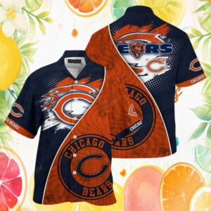 Chicago Bears Abstract Paint Splatter Wood Grain Hawaiian Shirt