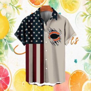 Chicago Bears American Flag Patriot Series Button Down Hawaiian Shirt Chicago Bears American Flag Patriot Series Button Down Hawaiian Shirt