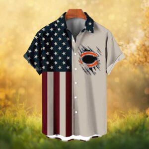 Chicago Bears American Flag Patriot Series Button Down Hawaiian Shirt