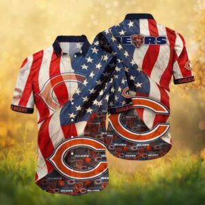 Chicago Bears American Flag Vintage Patriotic Pride Button Down Hawaiian Shirt