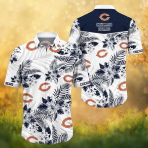 Chicago Bears Classic White & Blue Floral Palm Leaf Hawaiian Shirt