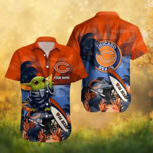 Chicago Bears Custom Name Grogu Baby Yoda Tropical Football Hawaiian Shirt