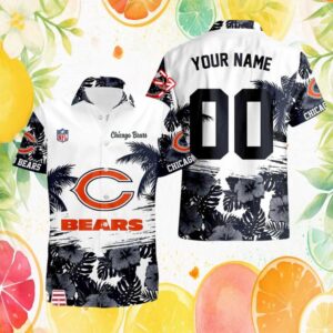 Chicago Bears Custom Name & Number Hibiscus Palm Tree Hawaiian Shirt