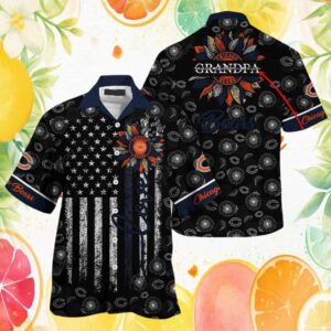 Chicago Bears Grandpa Sunflower American Flag Custom Kids Name Hawaiian Shirt