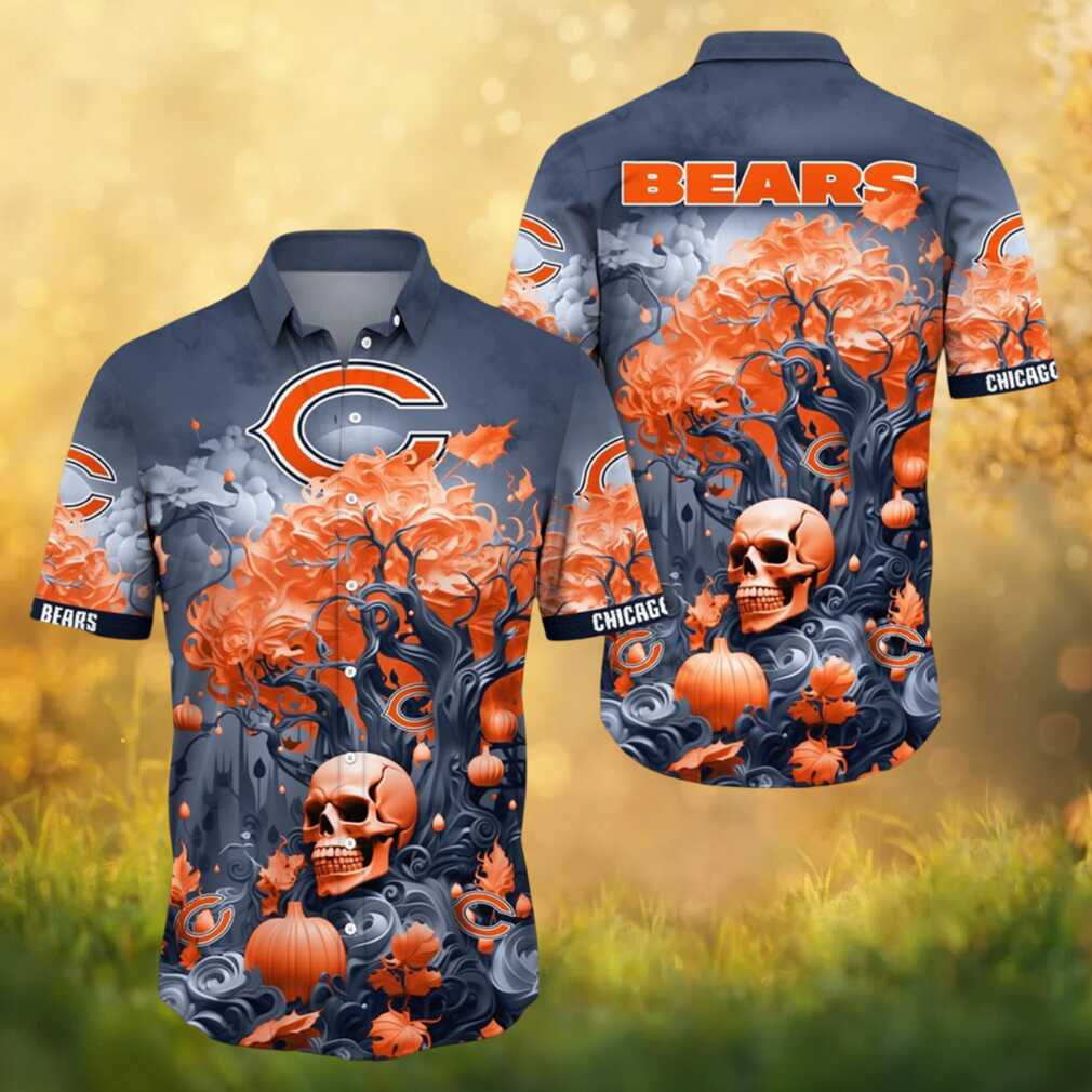 Chicago Bears Halloween Spooky Skull and Pumpkin NFL Hawaiian Shirt Chicago Bears Halloween Spooky Skull and Pumpkin NFL Hawaiian Shirt