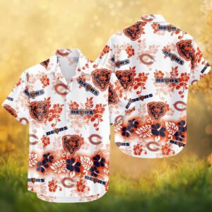 Chicago Bears Hibiscus Floral White Summer Hawaiian Shirt