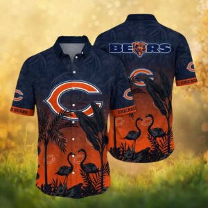 Chicago Bears Midnight Sunset Flamingo Silhouette Hawaiian Shirt