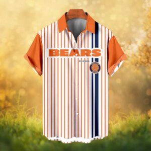 Chicago Bears NFL Bold Pinstripe Team Spirit Button Up Hawaiian Shirt