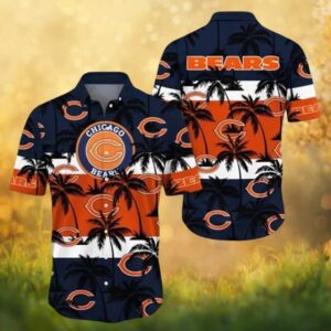 Chicago Bears Navy & Orange Palm Tree Horizon Hawaiian Shirt