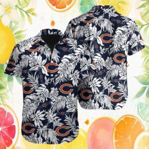 Chicago Bears Navy Tropical Hawaiian Shirt White Hibiscus & Palm Leaf Pattern Chicago Bears Navy Tropical Hawaiian Shirt White Hibiscus & Palm Leaf Pattern