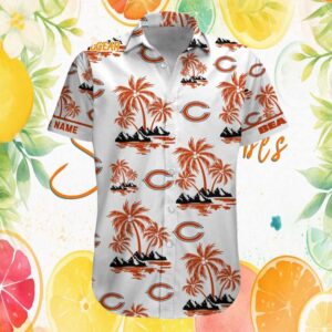 Chicago Bears Orange Logo Palms and Beach White Tropical Hawaiian Shirt Chicago Bears Orange Logo Palms and Beach White Tropical Hawaiian Shirt
