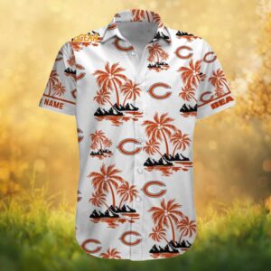 Chicago Bears Orange Logo Palms and Beach White Tropical Hawaiian Shirt