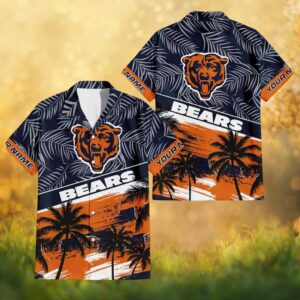 Chicago Bears Personalized Name Orange Sunset Beach Hawaiian Shirt