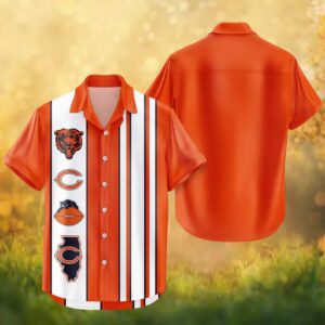 Chicago Bears Retro Vertical Stripe Hawaiian Shirt Orange & White Team Logo Gear