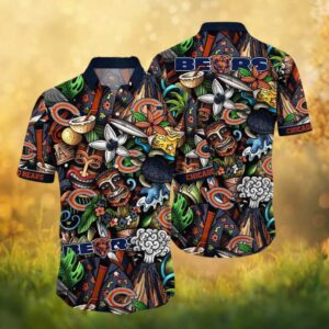 Chicago Bears Tiki Hut Doodle Pattern Tropical Hawaiian Shirt