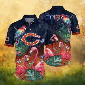 Chicago Bears Tropical Parrot and Pink Flamingo Hawaiian Shirt