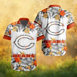 Chicago Bears White Hibiscus Floral Print Summer Hawaiian Shirt