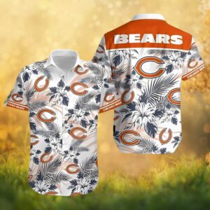 Chicago Bears White & Orange Tropical Hibiscus Hawaiian Shirt
