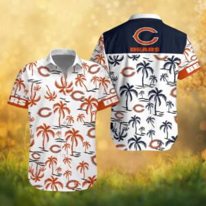 Chicago Bears White & Orange Tropical Palm Tree Summer Beach Hawaiian Shirt