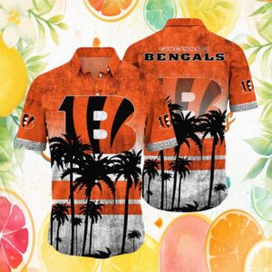 Cincinnati Bengals NFL Orange Sunset Palm Tree Silhouette Hawaiian Shirt Cincinnati Bengals NFL Orange Sunset Palm Tree Silhouette Hawaiian Shirt