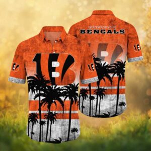 Cincinnati Bengals NFL Orange Sunset Palm Tree Silhouette Hawaiian Shirt