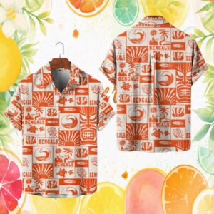Cincinnati Bengals NFL Orange Tiki Hawaiian Hawaiian Shirt Summer Holiday Beach Hawaiian Shirt