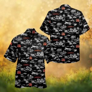 Cincinnati Bengals Tropical Black and White Island Vacation Hawaiian Shirt Cincinnati Bengals Tropical Black and White Island Vacation Hawaiian Shirt