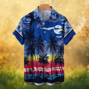 Buffalo Bills Tropical Sunset Beach Scene Hawaiian Shirt NFL Summer Vacation Gear
